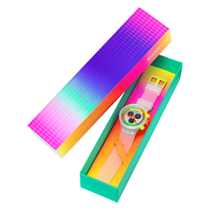 Swatch Neon Jelly SB02K100 Damen Armbanduhr Transparent • Mehrfarbiges Zifferblatt • Tachymeter-Skala, Bild 5