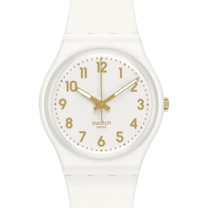 Swatch Originals Medium SO28W106-S14 Armbanduhr Weiß • Minimalistisches Design • Vergoldete Zeiger und Ziffern, Bild 2
