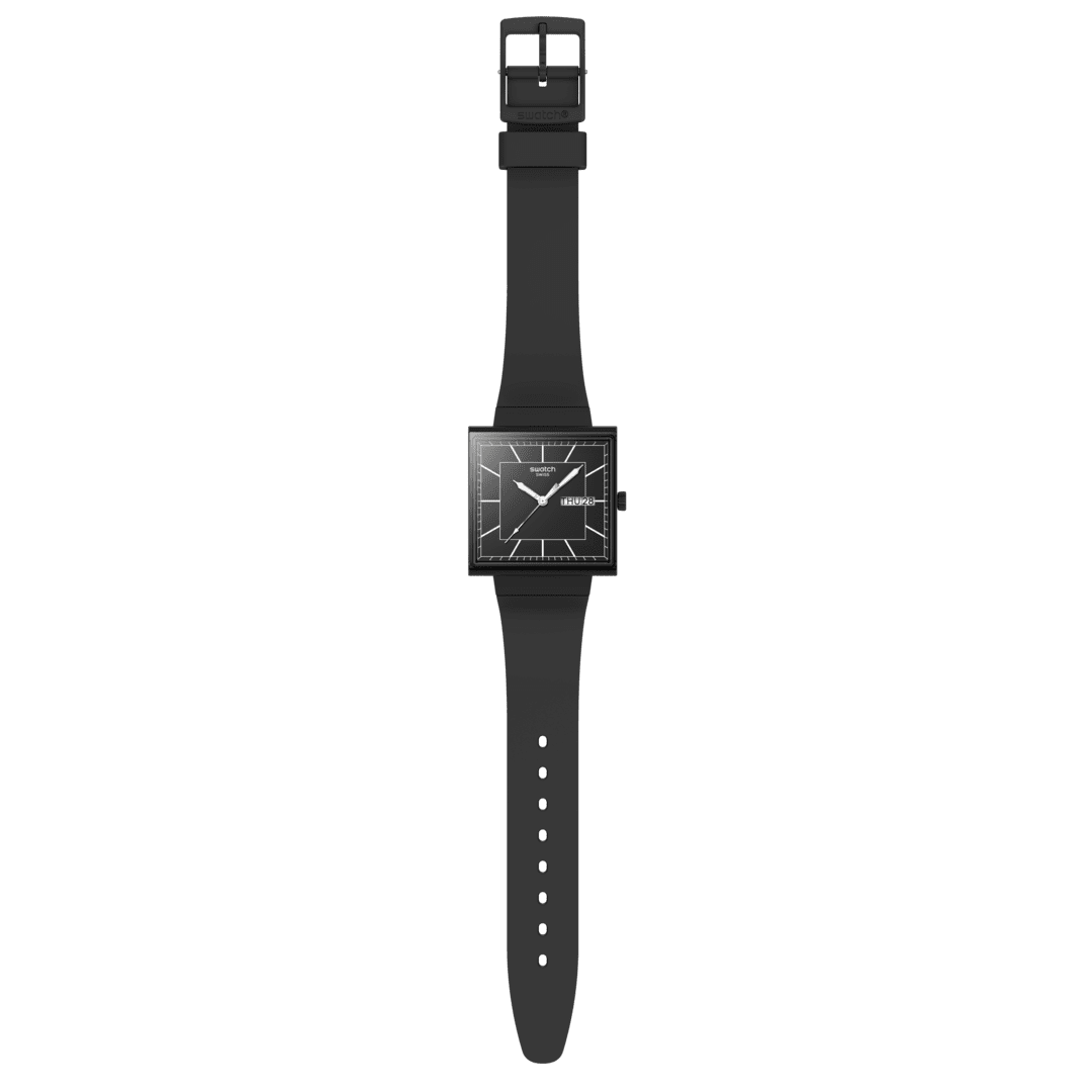 Swatch What If Square SO34B701 Herren Armbanduhr Schwarz • Biokeram​ik-Gehäuse • Leuchtzeiger, Bild 4