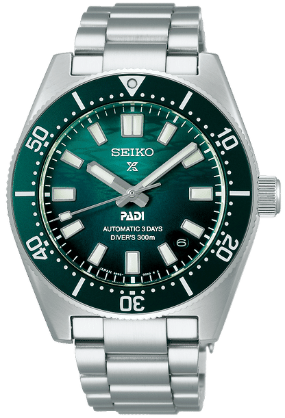 SEIKO Prospex herrur med grön urtavla, metallarmband och roterbar infattning