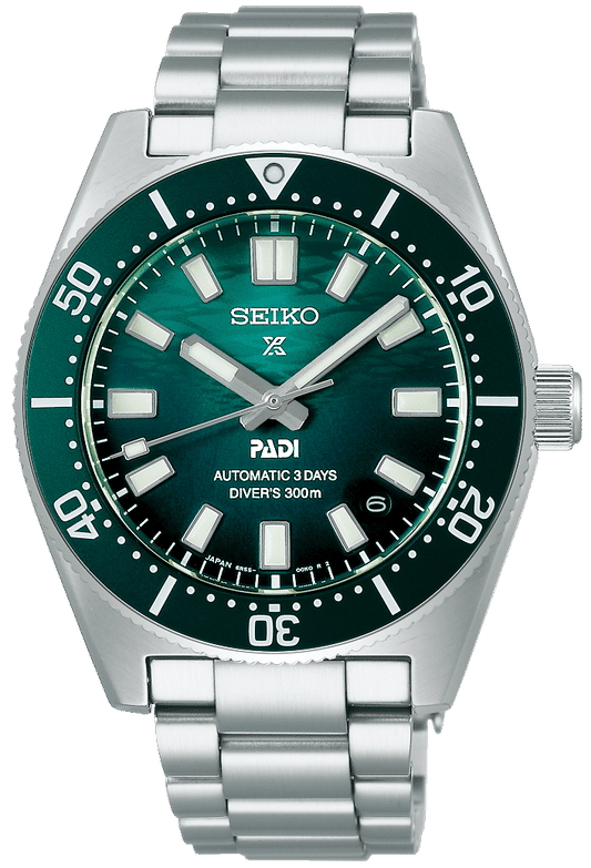 SEIKO Prospex herrur med grön urtavla, metallarmband och roterbar infattning