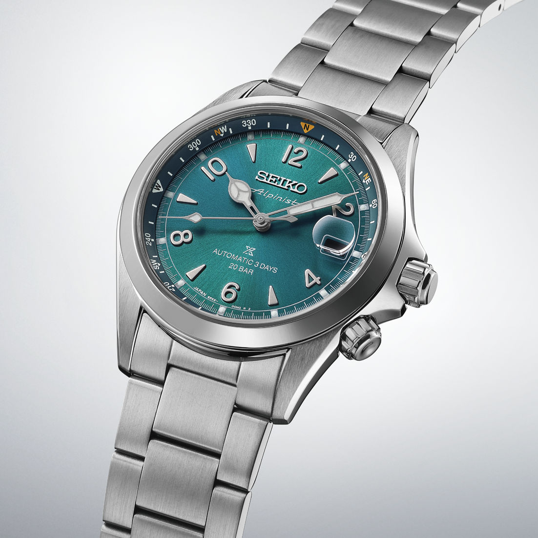 Seiko Prospex herrur, turkos urtavla, armband i rostfritt stål, sidovy
