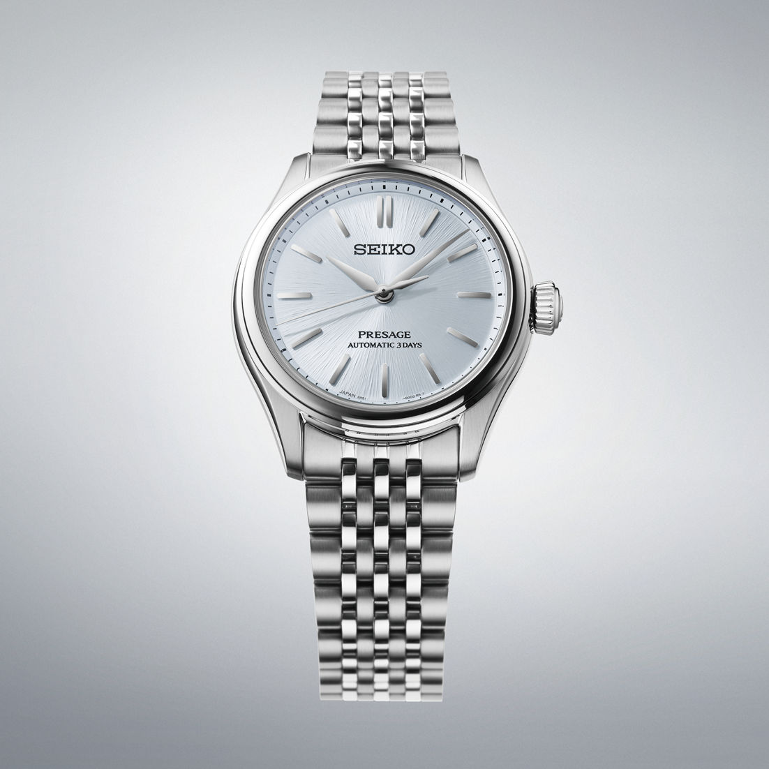 Seiko Presage herrklocka med silverfärgad urtavla och armband i metall