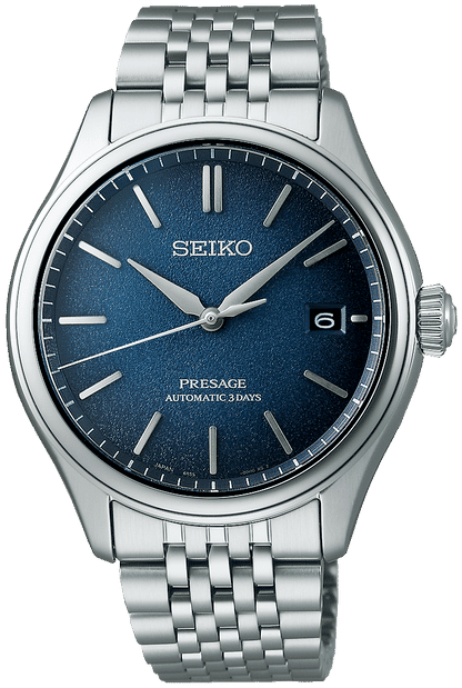 Seiko Presage herrklocka: blå urtavla, datumvisning, armband i rostfritt stål