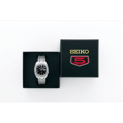 Herrarmbandsur i set med två svarta lådor, Seiko 5-logotyp