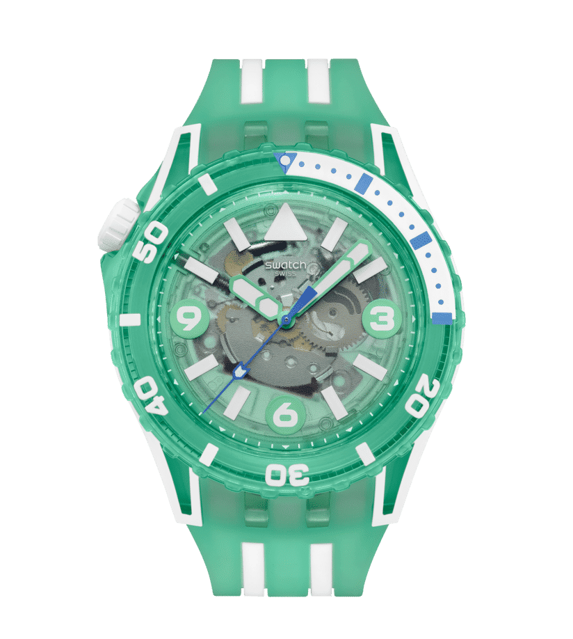 Swatch Scubaqua SSCU09L100 Medusae Damenuhr Türkis • Bioceramic & Biosourced • Leuchtzifferblatt