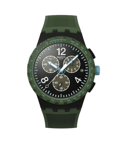 Swatch New Chrono Plastic SUSB421 Herren Armbanduhr Oliv • Chronograph • Leuchtmasse