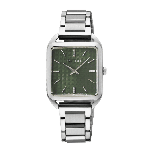 Seiko SWR075P1 Damen Armbanduhr Weiß • Eckiges Gehäuse • Hardlex-Glas