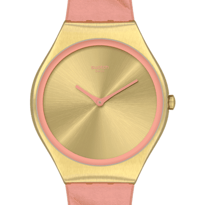 Swatch Irony SYXG114 Damenuhr Rosa • Goldfarben-PVD-Edelstahlgehäuse • Geprägtes Lederarmband, Bild 5