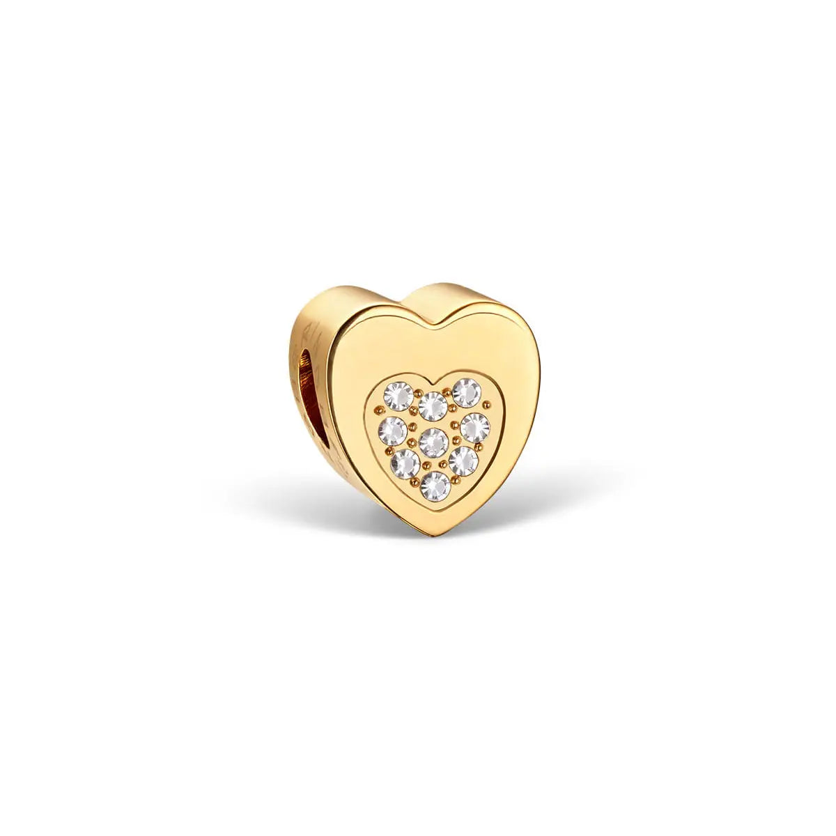Bering Jewelry berlock i rostfritt stål, hjärtformad, guldfärgad med kristallutsmyckning