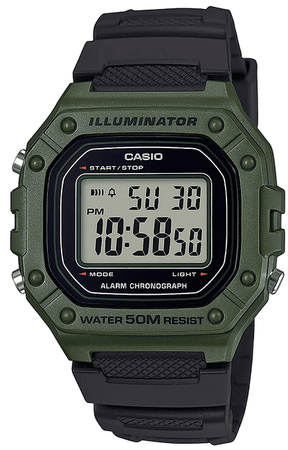 Casio Vintage digital klocka med grönt hölje, svart armband och digital display