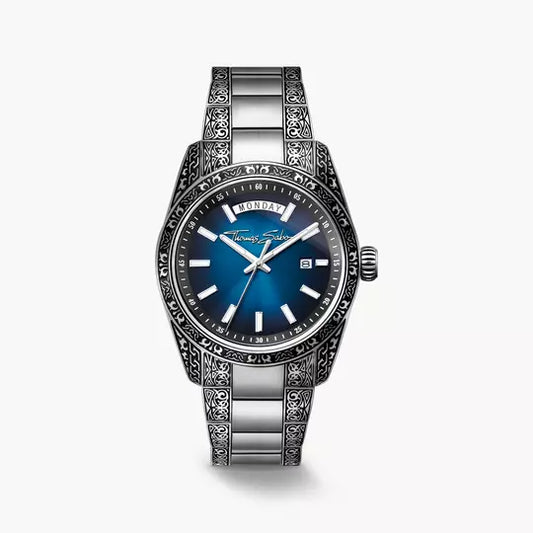 Thomas Sabo Rebel At Heart Revive WA0439-201-209 Herrenuhr Mitternachtsblau • Graviertes Edelstahlgehäuse •