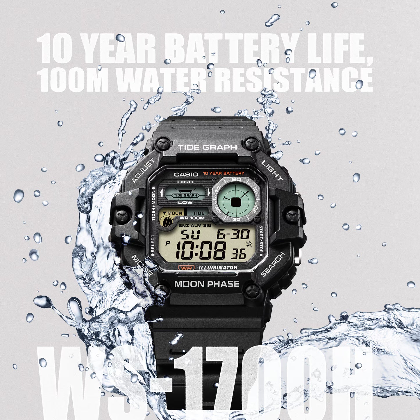 Casio Collection WS-1700H-1AVEF herrklocka • 10 års batteri • mån- & tidvattendata