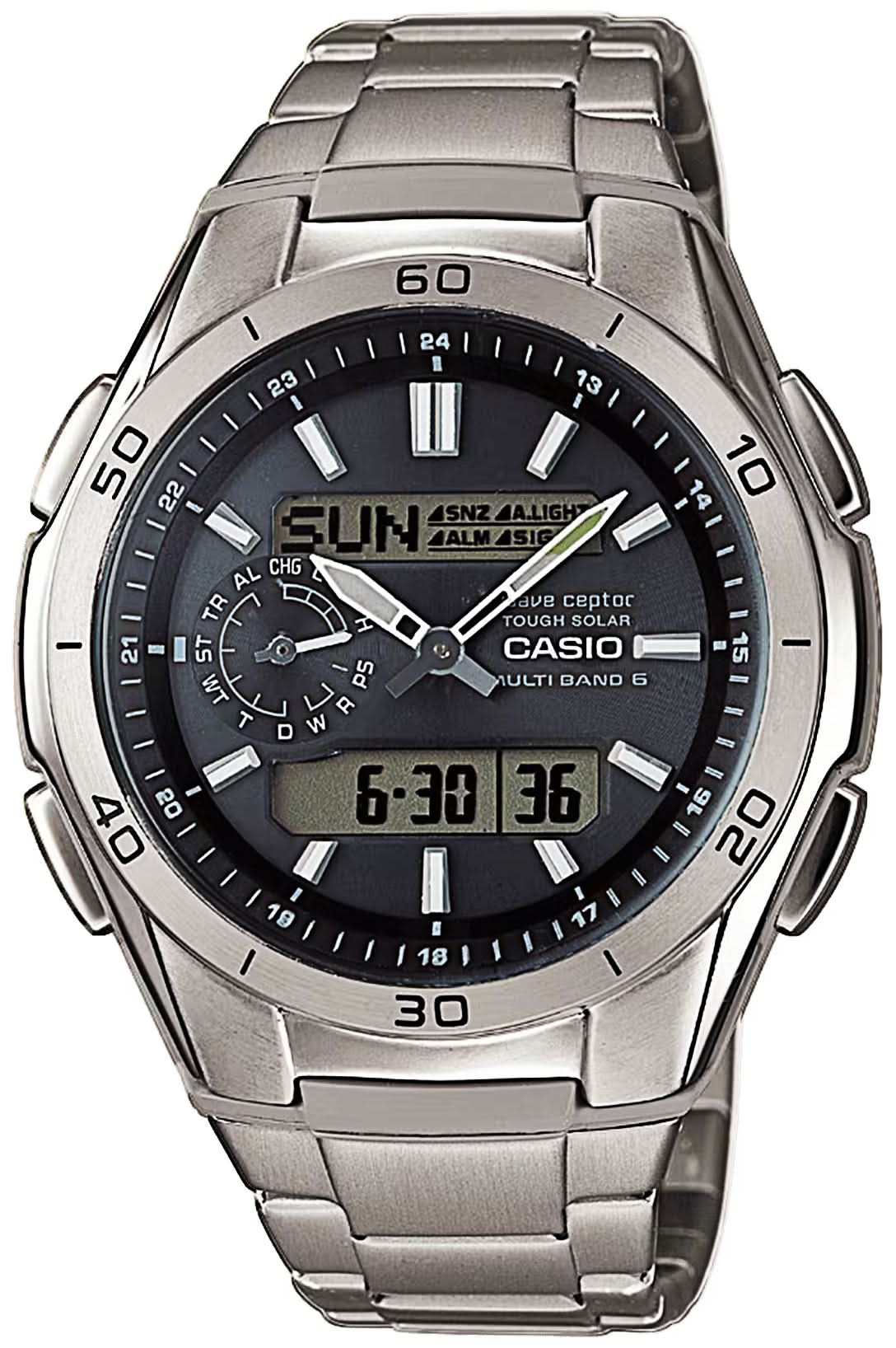 Herrklocka med mörk urtavla, metallarmband, datum- och digitalvisning (Casio)