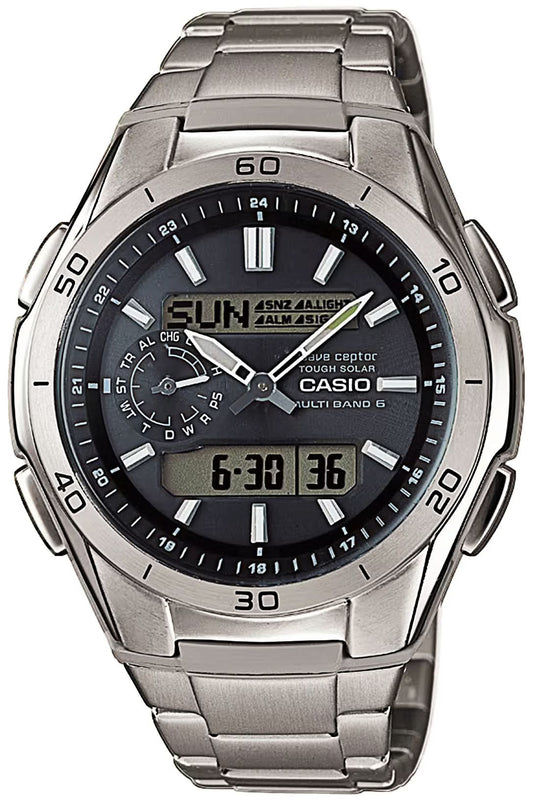 Herrklocka med mörk urtavla, metallarmband, datum- och digitalvisning (Casio)