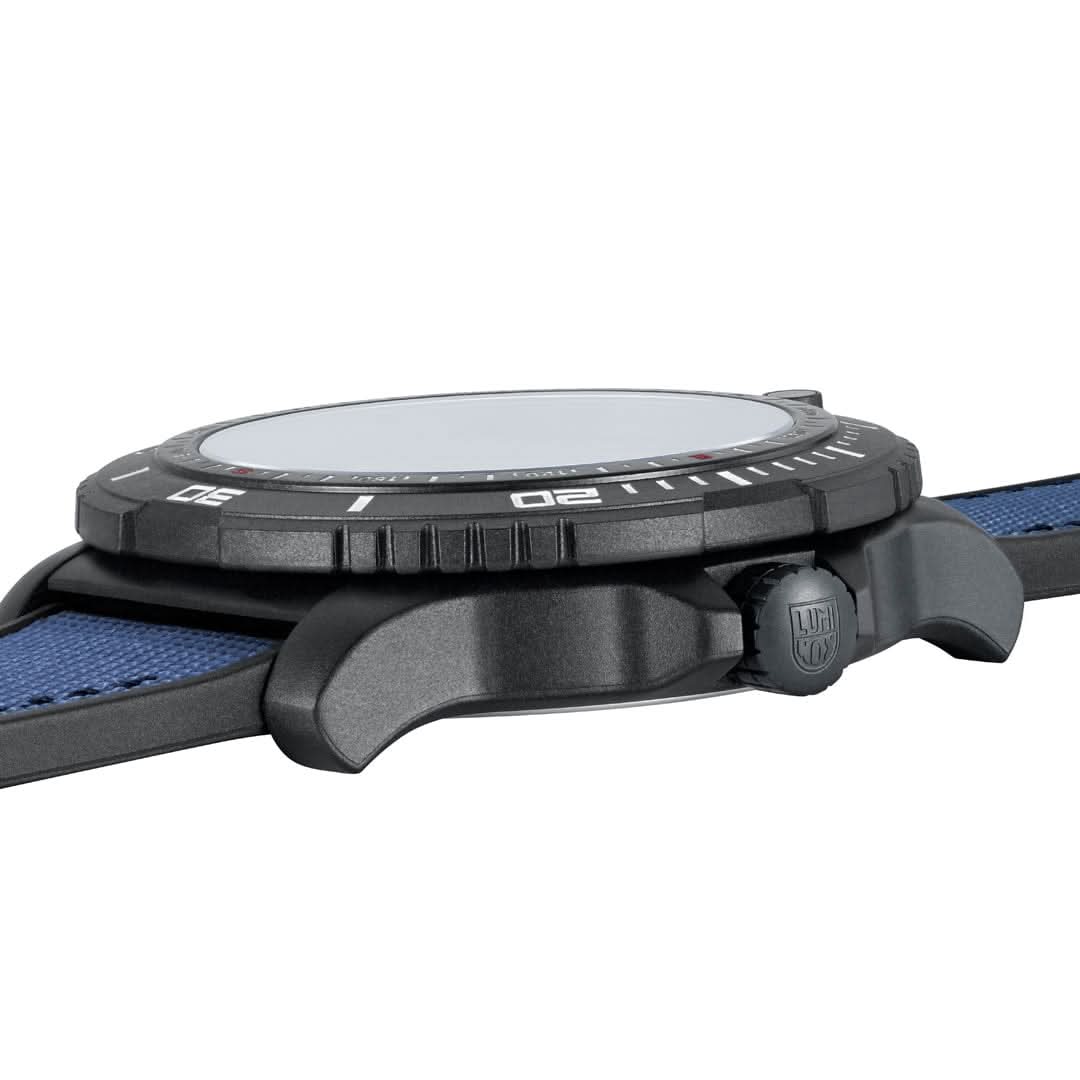 Herrklocka, sidovy med svart boett och blått textilband