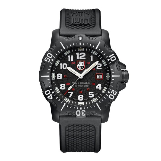 Luminox Navy SEAL XS. Klocka med svart boett, svart urtavla och gummiarmband