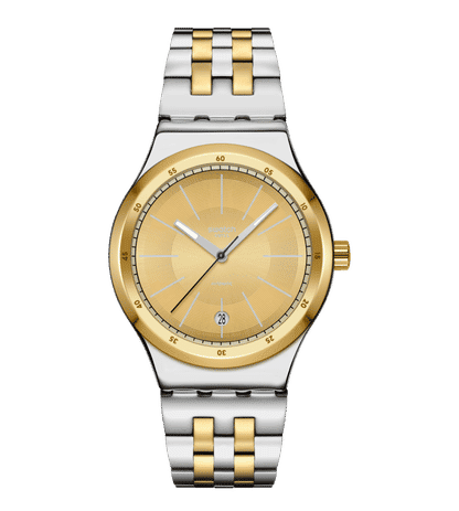 Swatch Sistem 51 Irony YIS437G Goldcloak Mecanism Herrenuhr • Automatikwerk mit 90h Gangreserve • Datum bei 6 Uhr