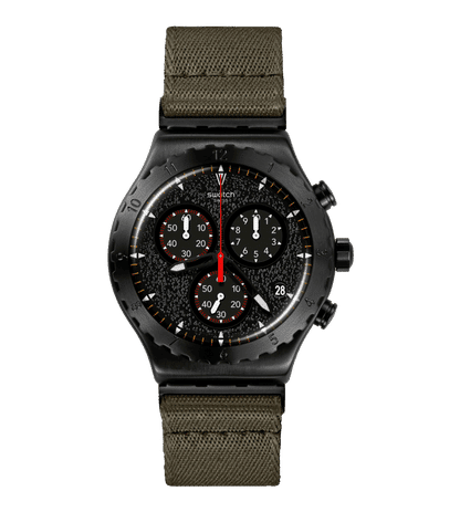 Swatch Irony Chrono New YVB416 Herren Armbanduhr Khaki • Chronograph • Leuchtzeiger und Leuchtindizes