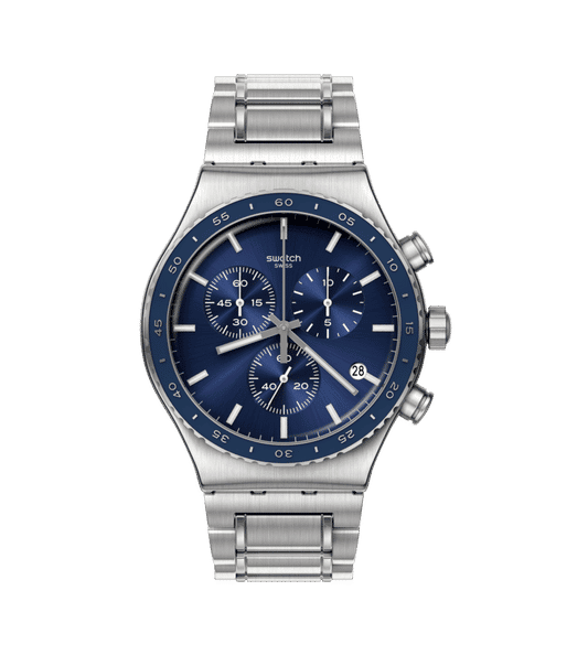 Swatch Irony Chrono New YVS496G Herrenuhr Kobaltblau • Chronograph • Schmetterlingsschließe