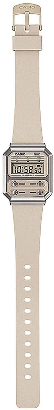 Casio digital klocka med ljusgrått armband och digital display i boetten