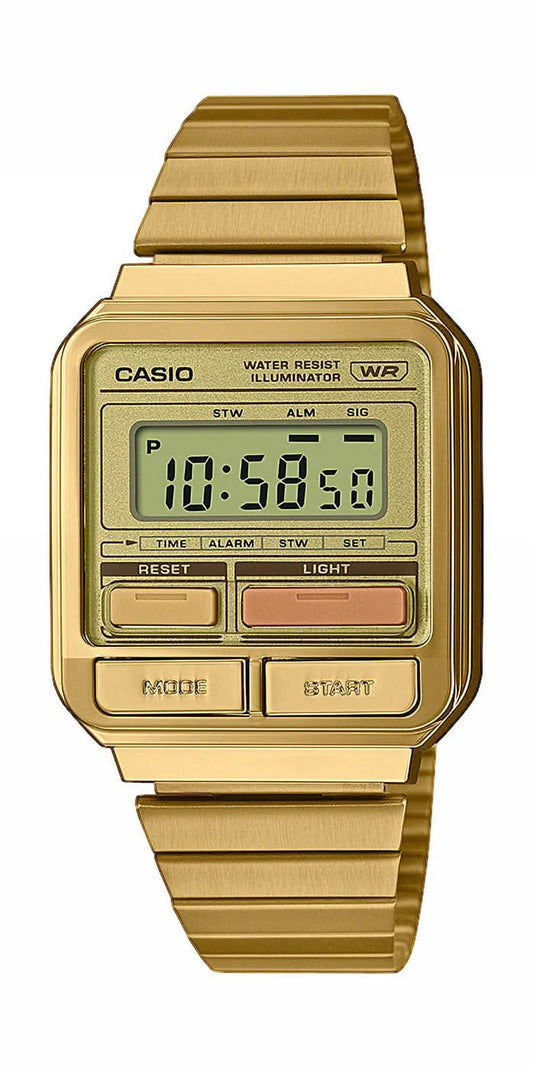 Casio Vintage herrklocka med guldfärgat metallarmband och digital LCD-display
