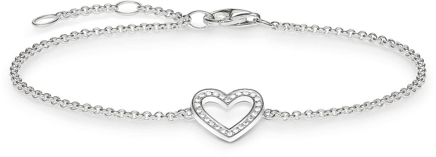 Armband i 925 sterling silver med fin kedja och hjärthänge med stenar