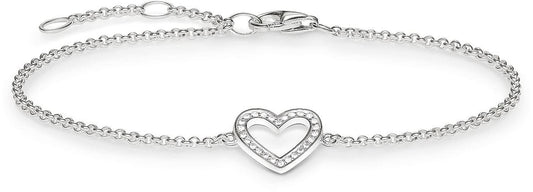 Armband i 925 sterling silver med fin kedja och hjärthänge med stenar