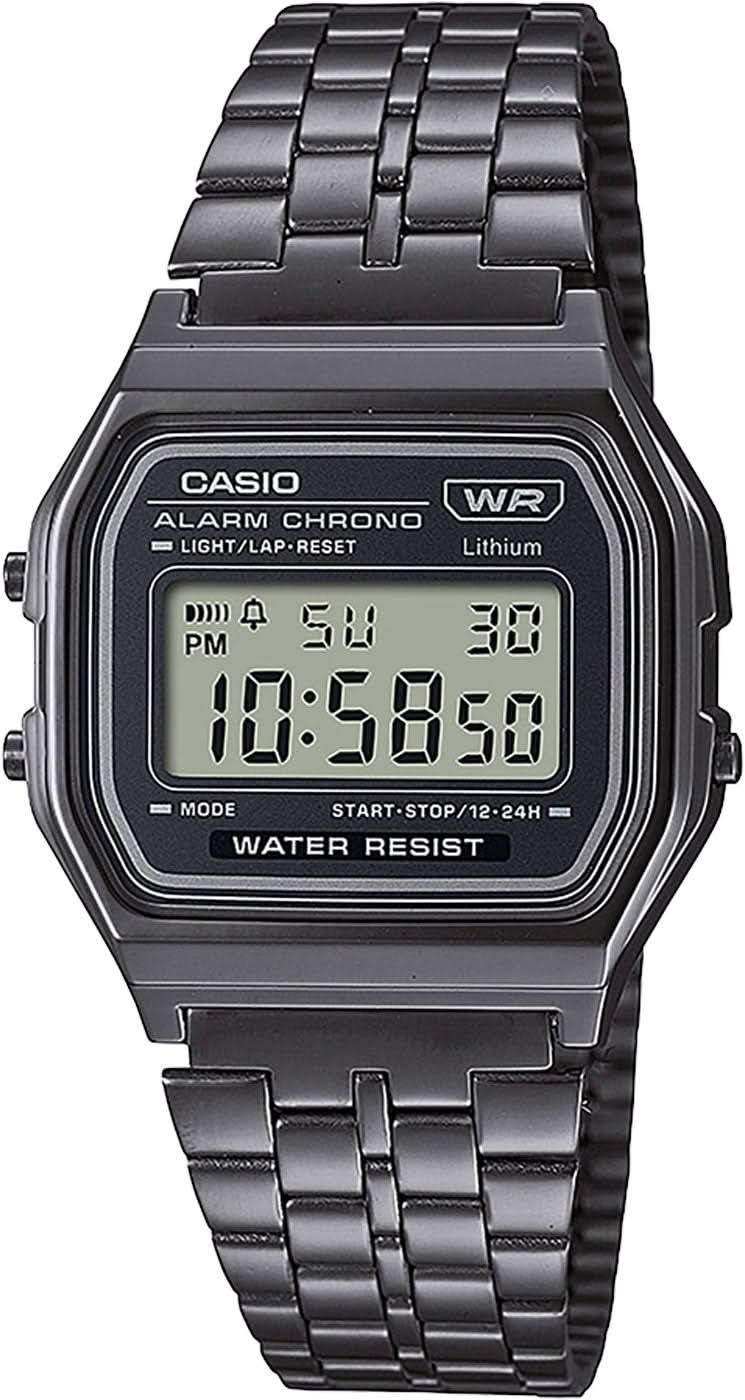 Casio Vintage-armbandsur med svart rostfritt stålarmband och digital display