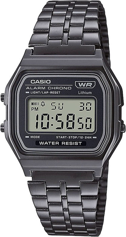 Casio Vintage-armbandsur med svart rostfritt stålarmband och digital display