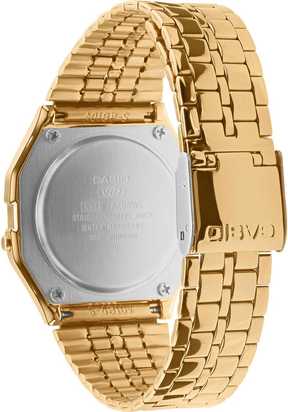 Casio Vintage-klocka med guldfärgat metallarmband och baksida i metall (runt boettlock).