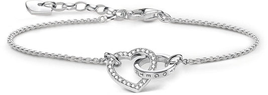 Armband i 925 sterling silver med hjärtberlock och gravyr i rund charm