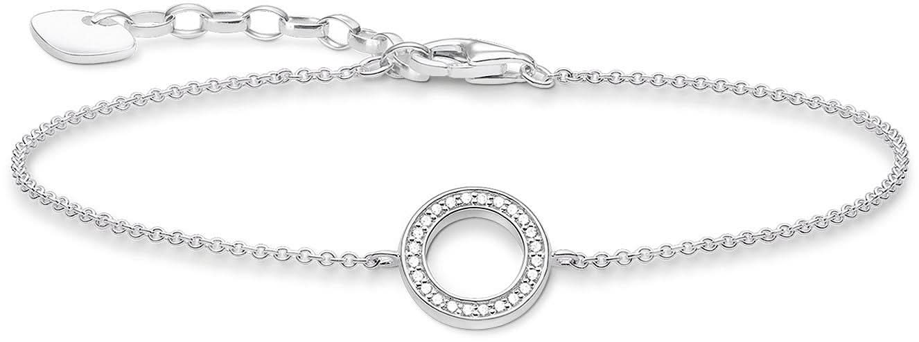 Silarmband med cirkelhänge och stenar, fin kedja