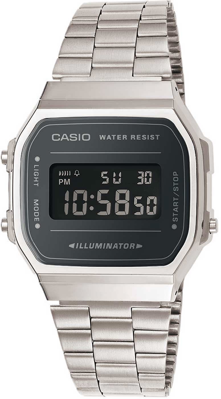 Casio Vintage A168WEM-1EF herrklocka med silverfärgat metallarmband och svart digital display