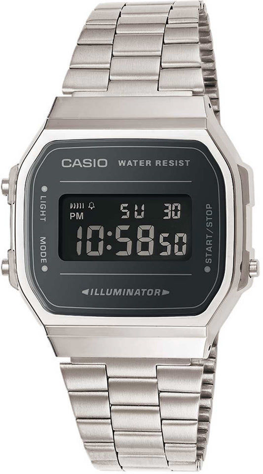 Casio Vintage A168WEM-1EF herrklocka med silverfärgat metallarmband och svart digital display