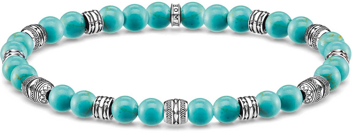 Armband med pärlor i 925 sterling silver med turkosa pärlor och dekorerade silverdetaljer