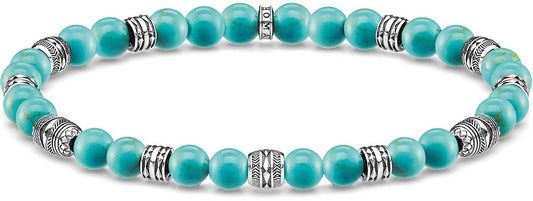 Armband med pärlor i 925 sterling silver med turkosa pärlor och dekorerade silverdetaljer