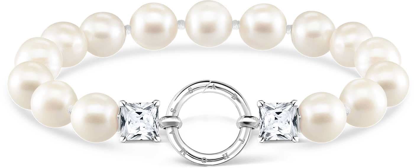 Pärlarmband i 925 sterling silver med kristallsten och runt spänne