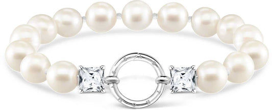 Pärlarmband i 925 sterling silver med kristallsten och runt spänne