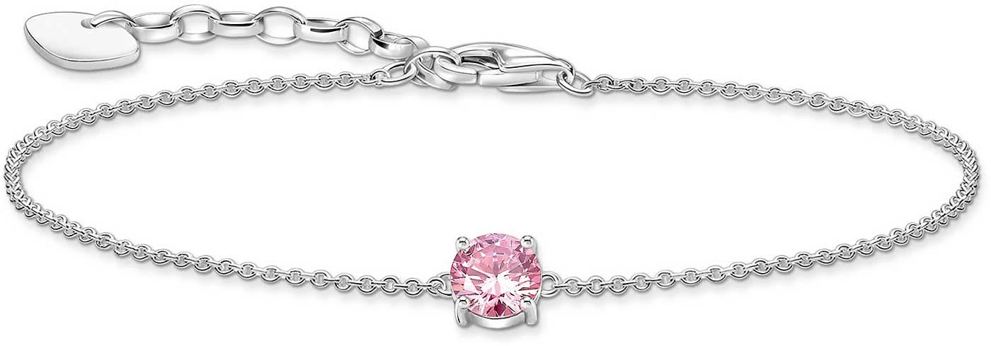 Armband i silver med hänge och en rund rosa sten