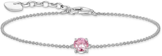 Armband i silver med hänge och en rund rosa sten
