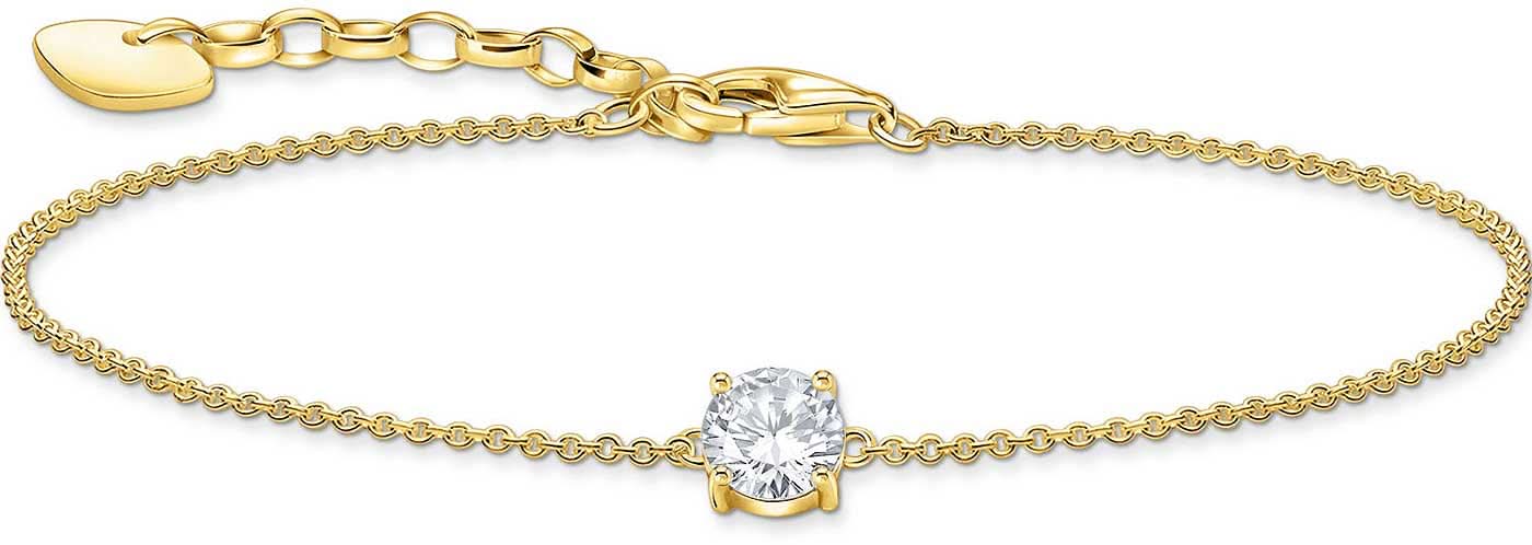 Guldpläterat armband med fin länk och rund stenberlock