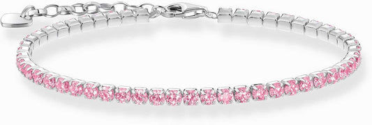 Silverfärgat tennisarmband med rosa zirkoniastenar på fin infattad kedja