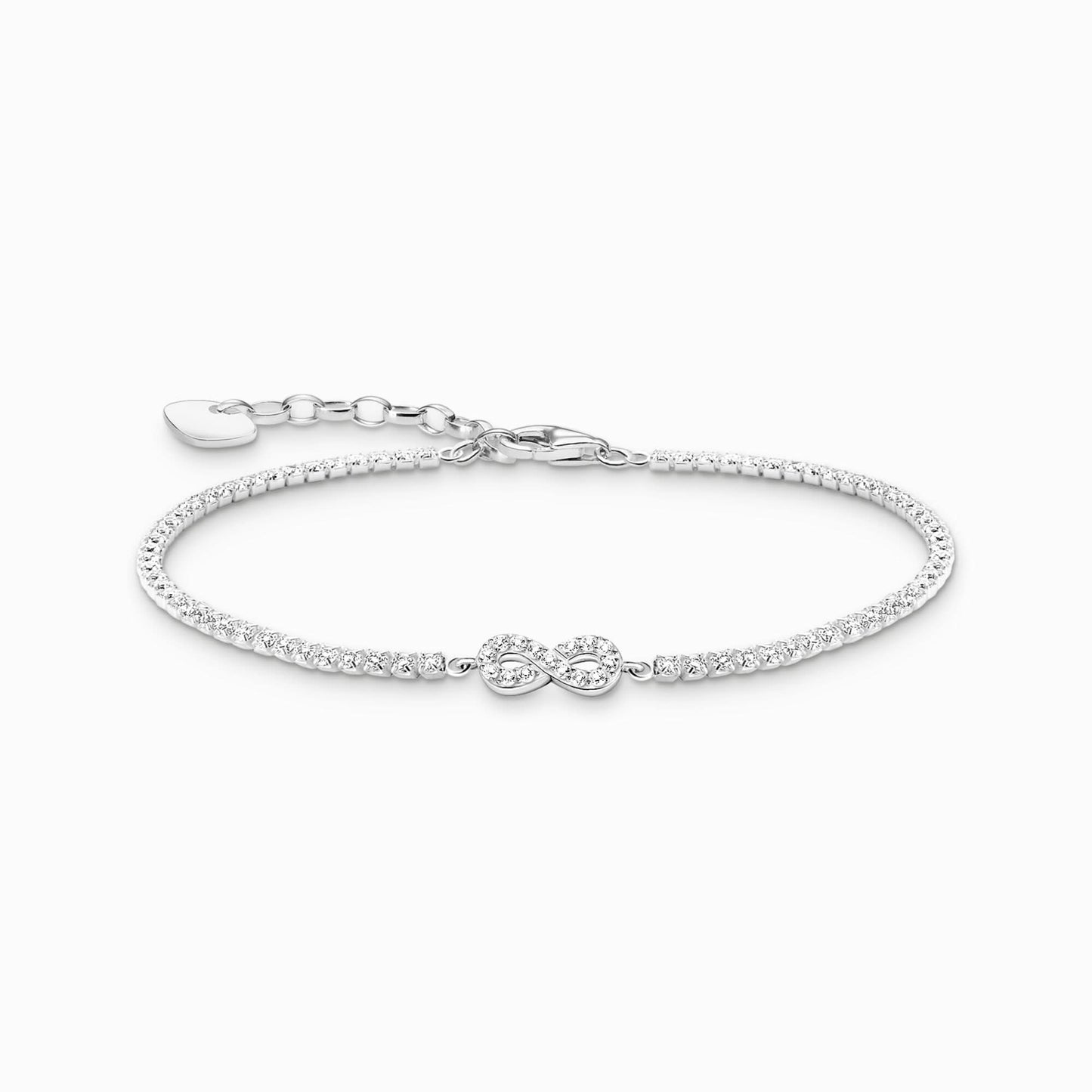 Tennisarmband i silverfärg med infinity-berlock och vita zirkoniastenar