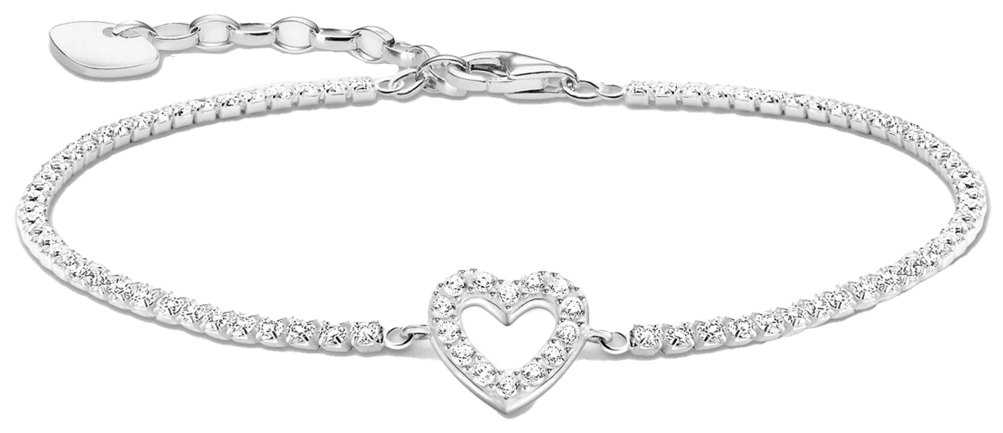 Tennisarmband i silver med hjärthänge och vita stenar