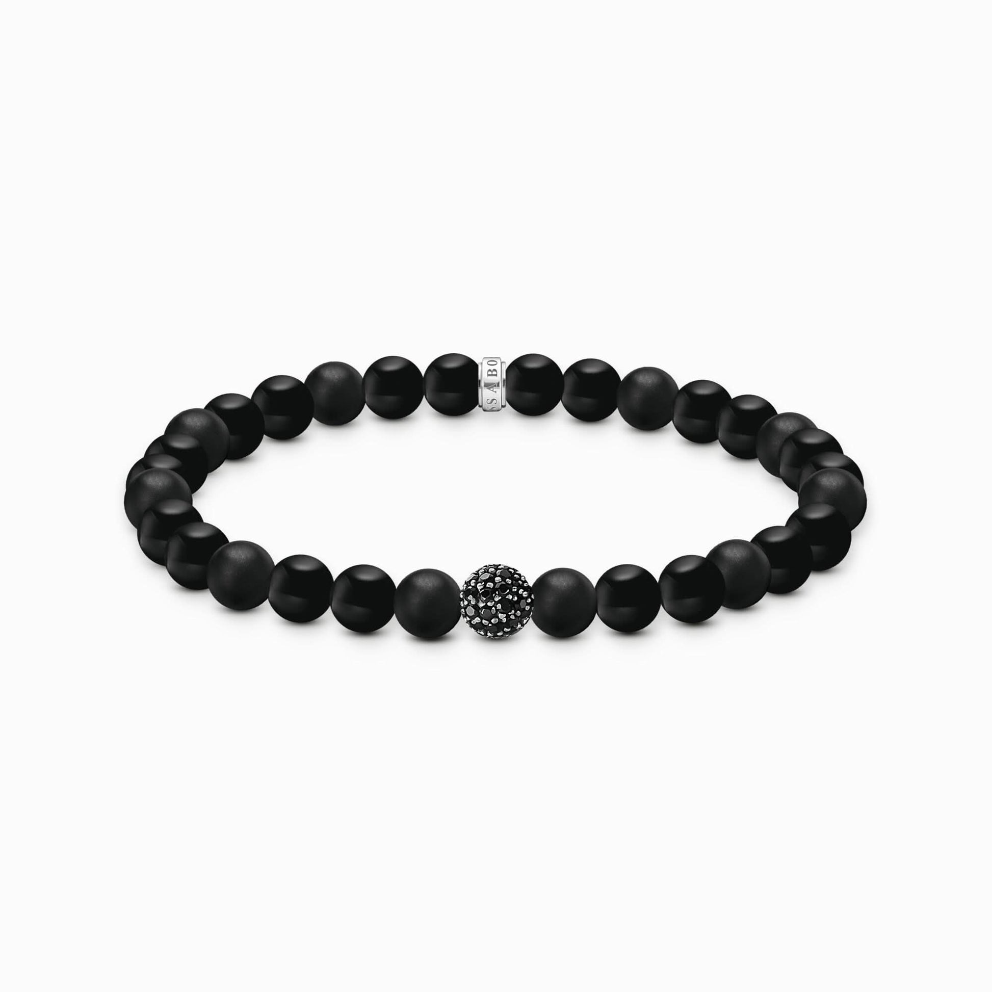 Armband med svarta pärlor och gnistrande zirkoniadetalj, Thomas Sabo