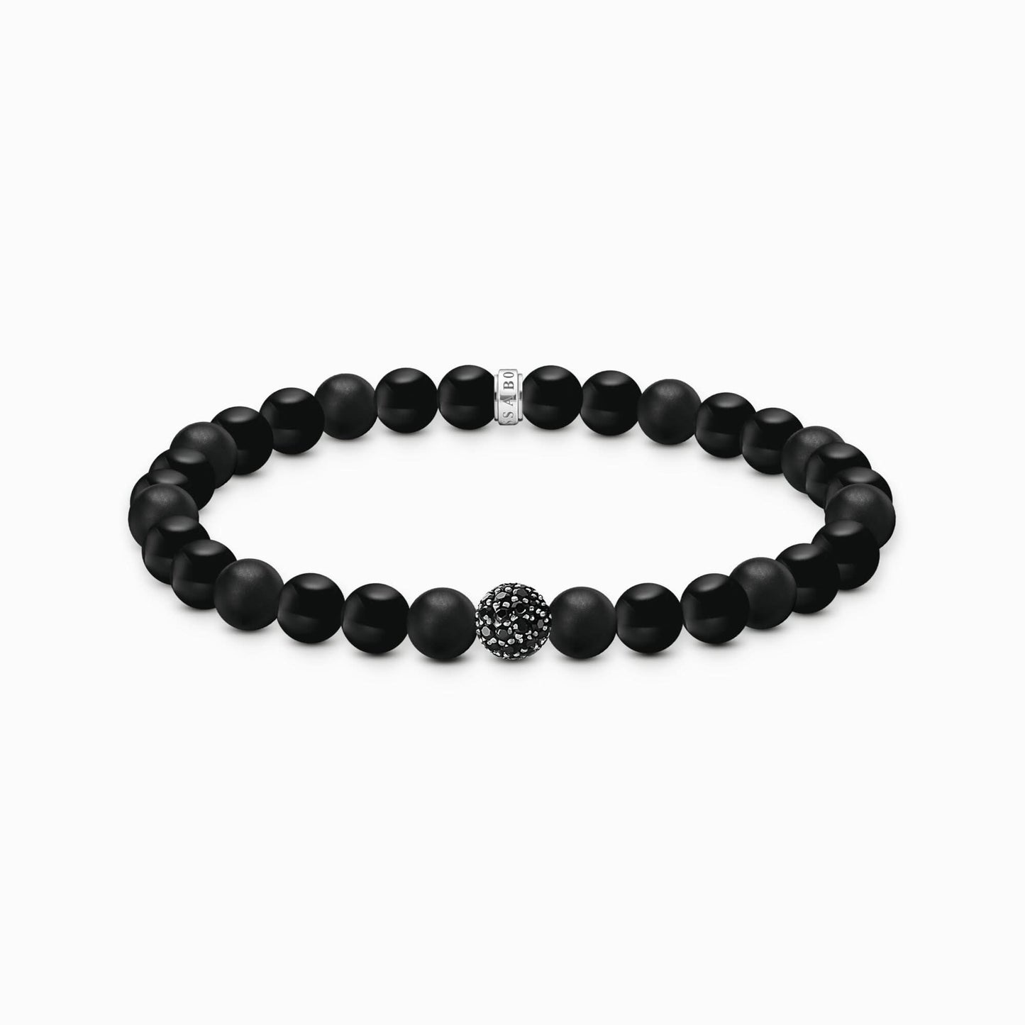 Armband med svarta obsidianpärlor och zirkoniadetaljer