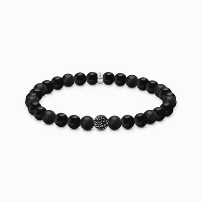 Armband med svarta obsidianpärlor och zirkoniadetaljer
