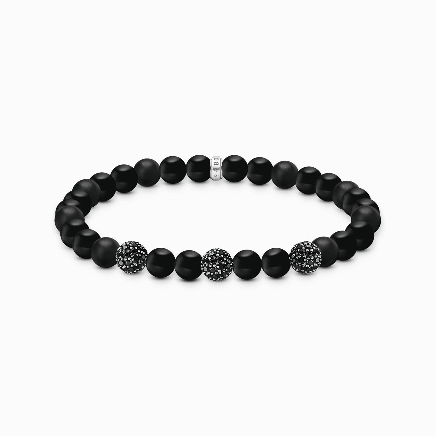 Obsidianpärlarmband med svart glitteraccent och runda zirkonia-element