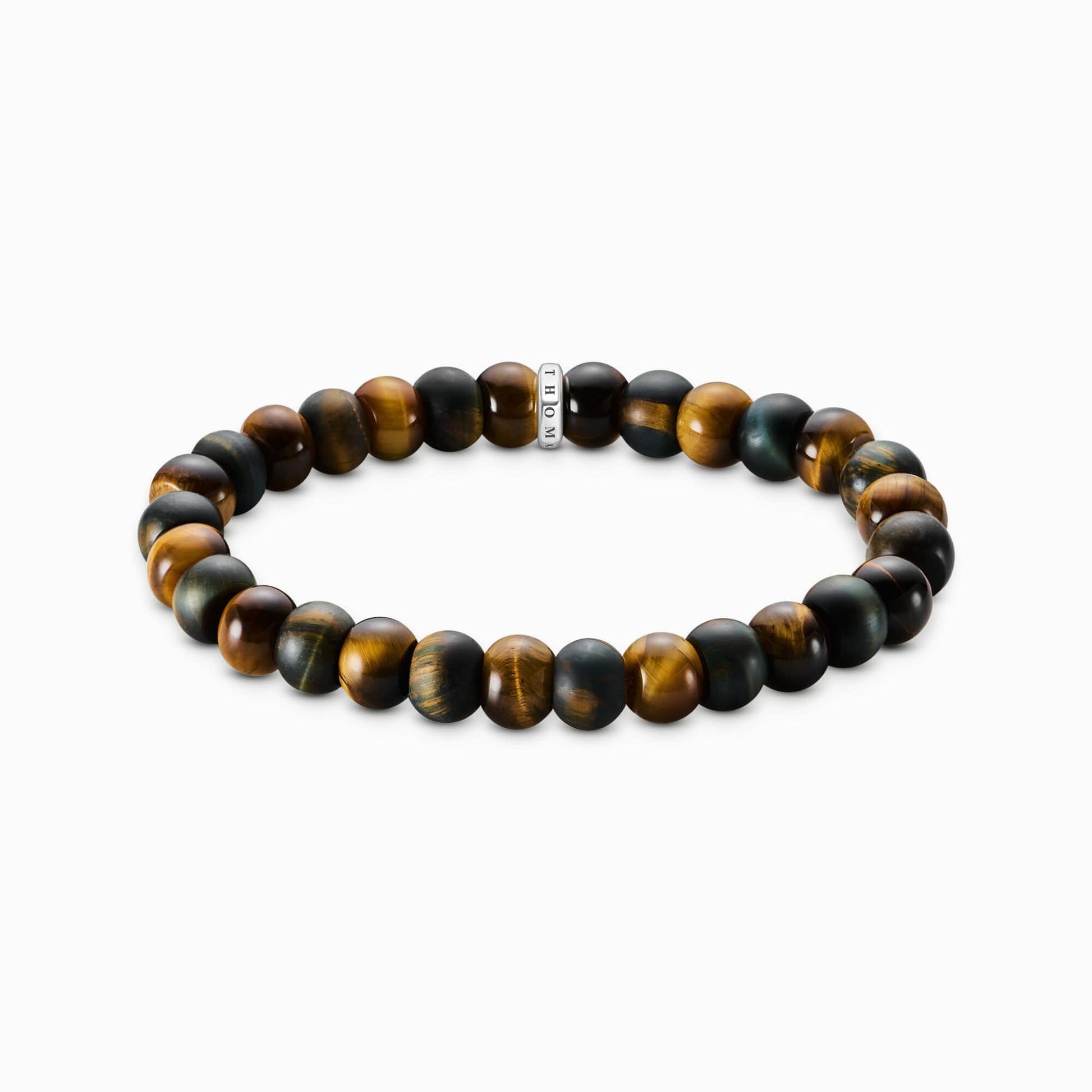 Beads-armband av tigeröga med blå och guldbruna pärlor samt silverelement